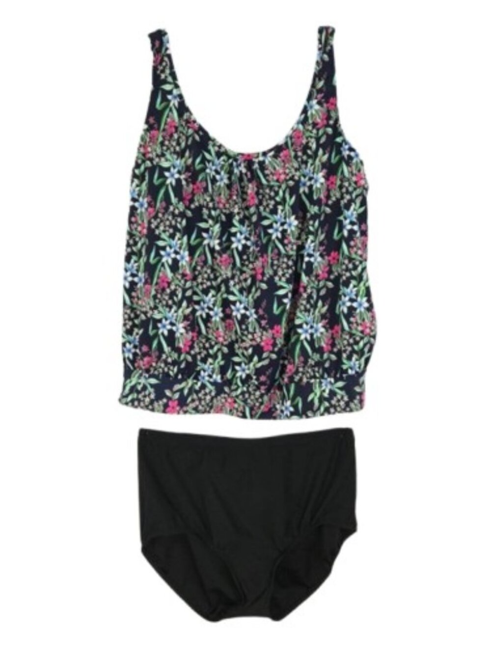 Plus 20W Floral Tankini Set High Rise Bottoms Supportive Swim